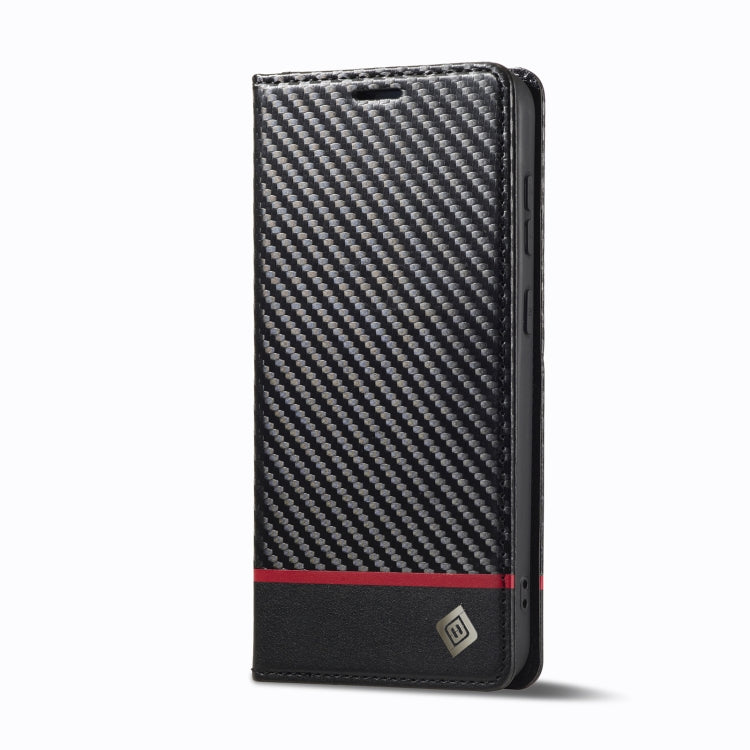 For Samsung Galaxy S25 5G LC.IMEEKE Carbon Fiber Leather Phone Case(Horizontal Black)