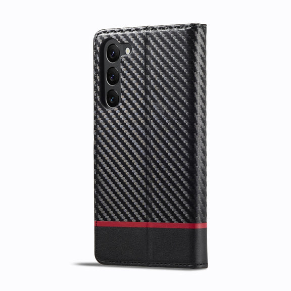 For Samsung Galaxy S25 5G LC.IMEEKE Carbon Fiber Leather Phone Case(Horizontal Black)