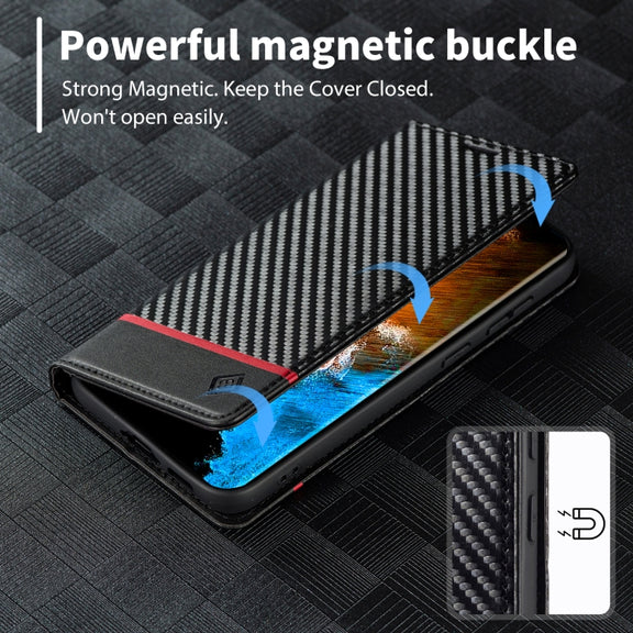 For Samsung Galaxy S25 5G LC.IMEEKE Carbon Fiber Leather Phone Case(Horizontal Black)