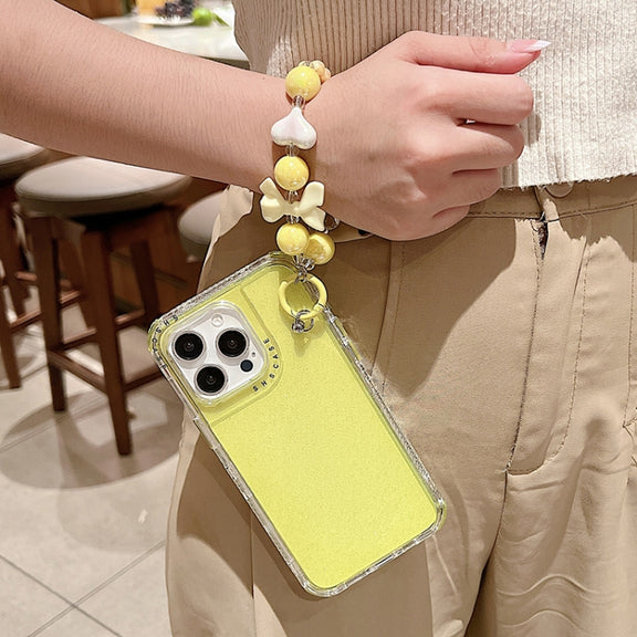 For iPhone 16 Pro TPU + PC + Glitter Sequins Full Coverage Phone Case with Bracelet(Yellow)