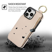 For iPhone 16 Pro Max RFlD Anti-theft Double Buckle Ring Zipper Card Phone Case(White)