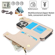 For iPhone 16 Pro Max RFlD Anti-theft Double Buckle Ring Zipper Card Phone Case(White)