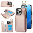 For iPhone 16 Pro RFlD Anti-theft Double Buckle Ring Zipper Card Phone Case(Rose Gold) - free shipping - PMC TechLife - Order now!