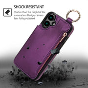 For iPhone 16 Plus RFlD Anti-theft Double Buckle Ring Zipper Card Phone Case(Dark Purple)