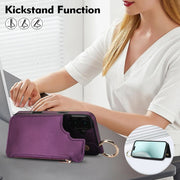 For iPhone 16 Plus RFlD Anti-theft Double Buckle Ring Zipper Card Phone Case(Dark Purple)