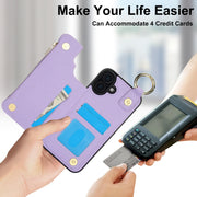 For iPhone 16 RFlD Anti-theft Double Buckle Ring Zipper Card Phone Case(Purple)