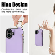 For iPhone 16 RFlD Anti-theft Double Buckle Ring Zipper Card Phone Case(Purple)