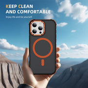 For iPhone 16 Pro Max Rainbow Series Skin Feel MagSafe Lens Holder Phone Case(Orange)