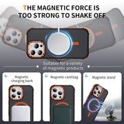 For iPhone 16 Pro Max Rainbow Series Skin Feel MagSafe Lens Holder Phone Case(Orange)