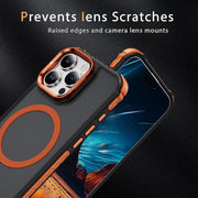 For iPhone 16 Pro Max Rainbow Series Skin Feel MagSafe Lens Holder Phone Case(Orange)