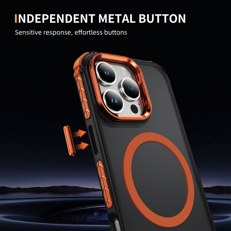 For iPhone 16 Pro Max Rainbow Series Skin Feel MagSafe Lens Holder Phone Case(Orange)