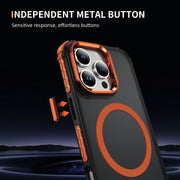For iPhone 16 Pro Max Rainbow Series Skin Feel MagSafe Lens Holder Phone Case(Orange)