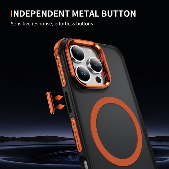 For iPhone 16 Pro Max Rainbow Series Skin Feel MagSafe Lens Holder Phone Case(Orange)