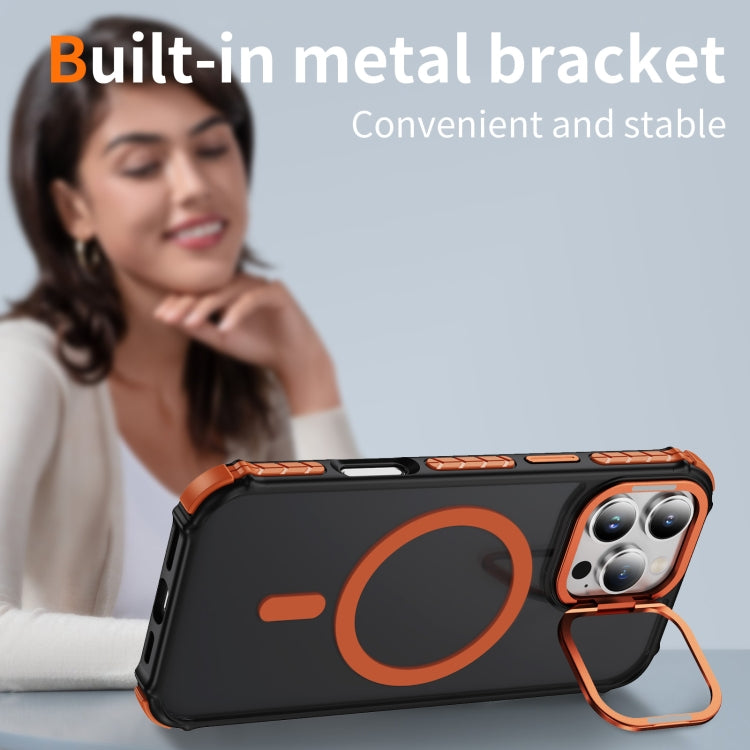 For iPhone 16 Pro Max Rainbow Series Skin Feel MagSafe Lens Holder Phone Case(Orange)