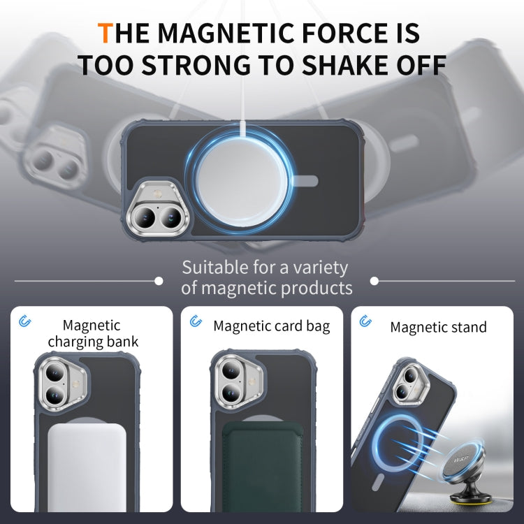 For iPhone 16 Plus Rainbow Series Skin Feel MagSafe Lens Holder Phone Case(Grey)