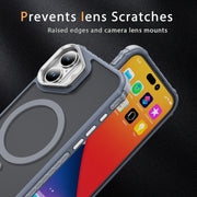 For iPhone 16 Plus Rainbow Series Skin Feel MagSafe Lens Holder Phone Case(Grey)