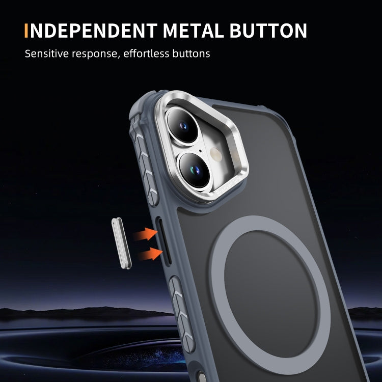 For iPhone 16 Plus Rainbow Series Skin Feel MagSafe Lens Holder Phone Case(Grey)