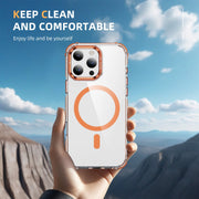 For iPhone 16 Pro Max Rainbow Series Transparent MagSafe Lens Holder Phone Case(Orange)