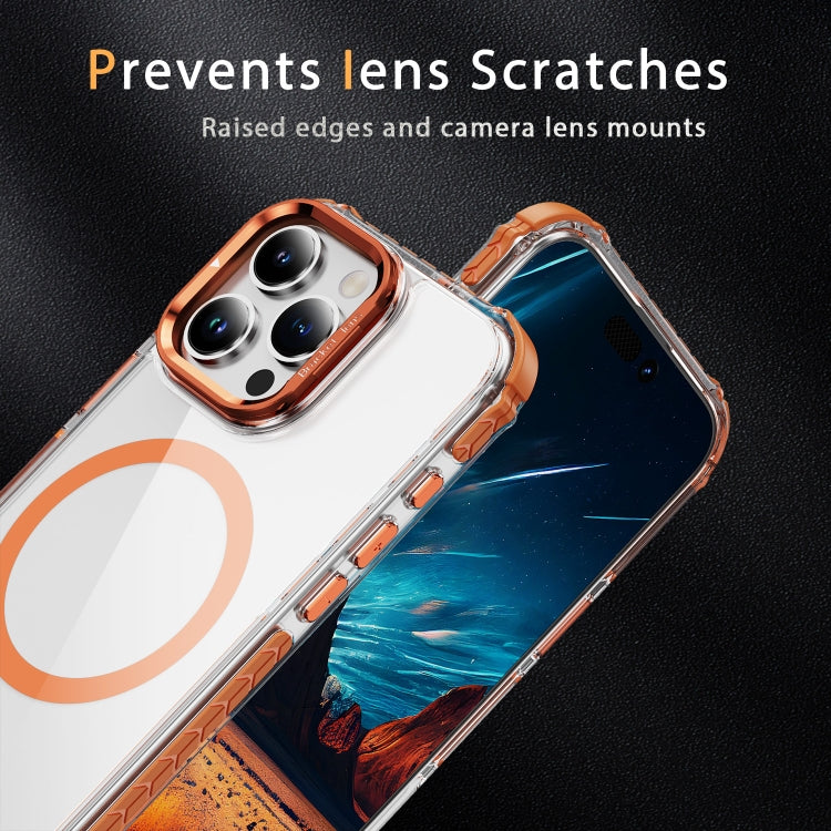 For iPhone 16 Pro Max Rainbow Series Transparent MagSafe Lens Holder Phone Case(Orange)