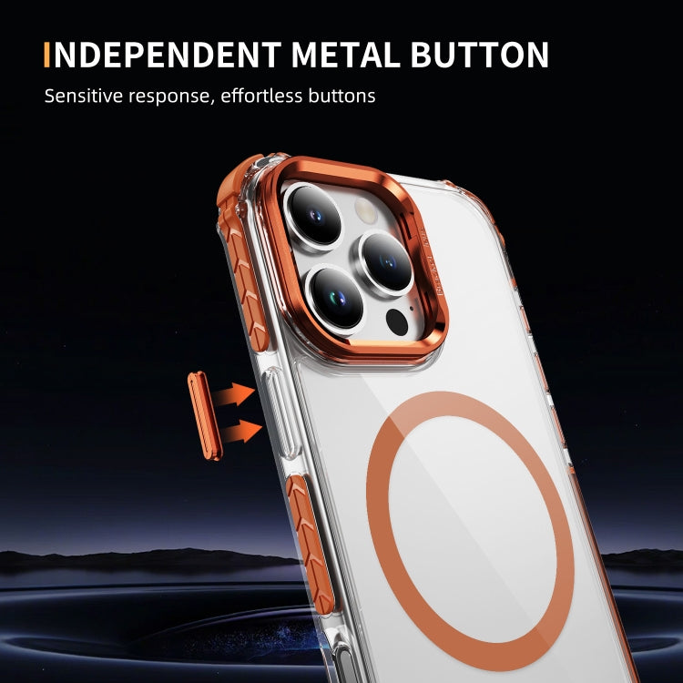 For iPhone 16 Pro Max Rainbow Series Transparent MagSafe Lens Holder Phone Case(Orange)