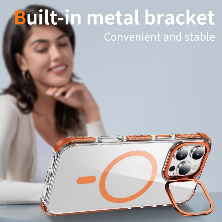 For iPhone 16 Pro Max Rainbow Series Transparent MagSafe Lens Holder Phone Case(Orange)