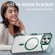 For iPhone 16 Pro Rainbow Series Transparent MagSafe Lens Holder Phone Case(Green)