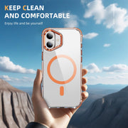 For iPhone 16 Plus Rainbow Series Transparent MagSafe Lens Holder Phone Case(Orange)