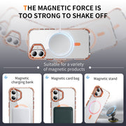 For iPhone 16 Plus Rainbow Series Transparent MagSafe Lens Holder Phone Case(Orange)
