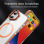For iPhone 16 Plus Rainbow Series Transparent MagSafe Lens Holder Phone Case(Orange)
