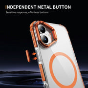 For iPhone 16 Plus Rainbow Series Transparent MagSafe Lens Holder Phone Case(Orange)