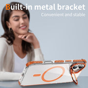 For iPhone 16 Plus Rainbow Series Transparent MagSafe Lens Holder Phone Case(Orange)