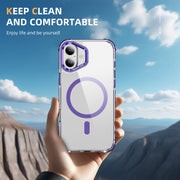 For iPhone 16 Rainbow Series Transparent MagSafe Lens Holder Phone Case(Purple)