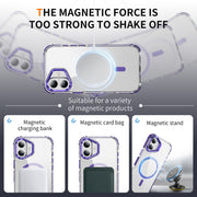 For iPhone 16 Rainbow Series Transparent MagSafe Lens Holder Phone Case(Purple)