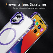 For iPhone 16 Rainbow Series Transparent MagSafe Lens Holder Phone Case(Purple)