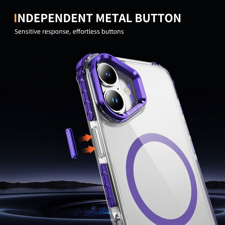 For iPhone 16 Rainbow Series Transparent MagSafe Lens Holder Phone Case(Purple)