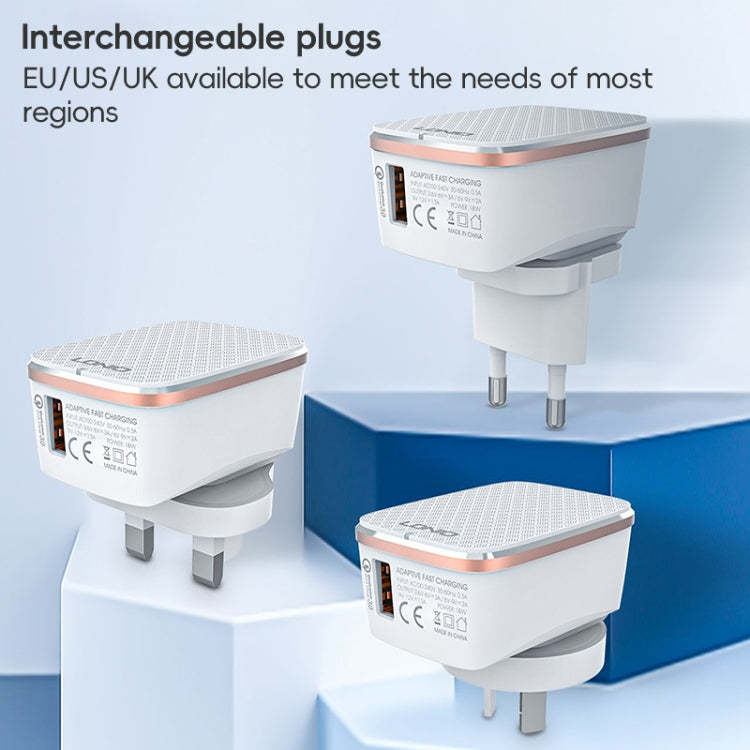 LDNIO A1204Q QC3.0 18W USB Fast Charger with 1m USB to Micro USB Cable, Plug Type:EU Plug(White Gold)