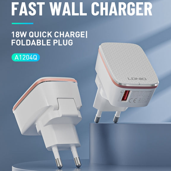 LDNIO A1204Q QC3.0 18W USB Fast Charger with 1m USB to Micro USB Cable, Plug Type:EU Plug(White Gold)
