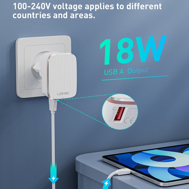 LDNIO A1204Q QC3.0 18W USB Fast Charger with 1m USB to Micro USB Cable, Plug Type:EU Plug(White Gold)