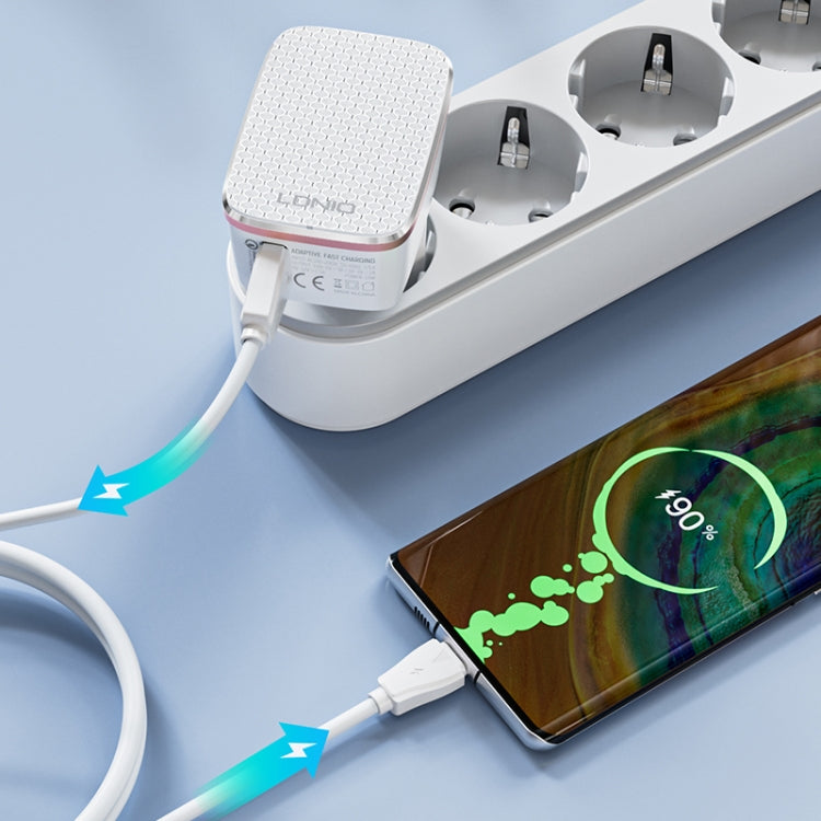 LDNIO A1204Q QC3.0 18W USB Fast Charger with 1m USB to Micro USB Cable, Plug Type:EU Plug(White Gold)