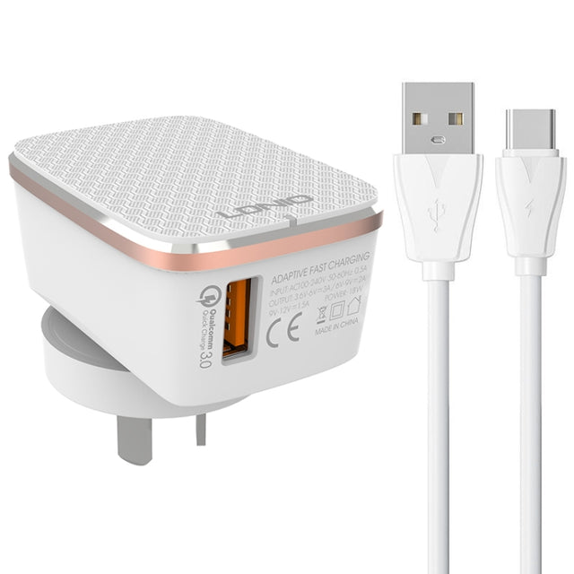 LDNIO A1204Q QC3.0 18W USB Fast Charger with 1m USB to USB-C / Type-C Cable, Plug Type:US Plug(White Gold)