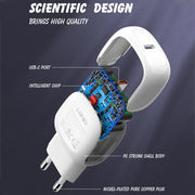 LDNIO A1206C PD27W USB-C / Type-C Fast Charger with 1m 8 Pin Cable, Plug Type:EU Plug(White)