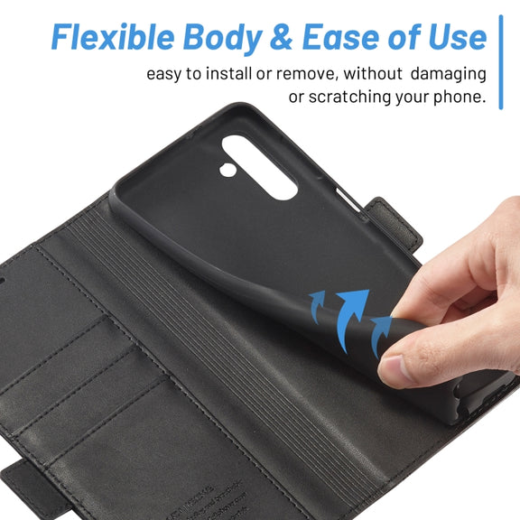For Samsung Galaxy S24 FE 5G LC.IMEEKE Skin-friendly Card Slots Leather Phone Case(Black)