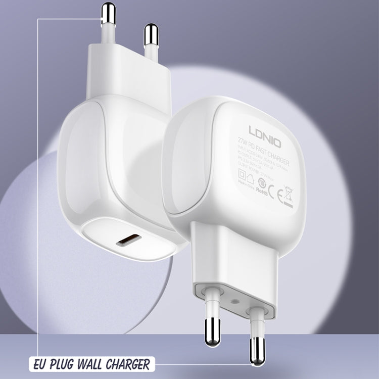 LDNIO A1206C PD27W USB-C / Type-C Fast Charger with 1m Type-C Cable, Plug Type:EU Plug(White)
