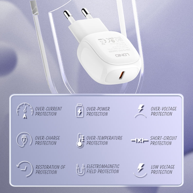 LDNIO A1206C PD27W USB-C / Type-C Fast Charger with 1m Type-C Cable, Plug Type:EU Plug(White)
