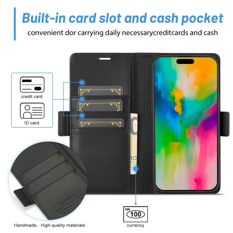 For iPhone 16 LC.IMEEKE Skin-friendly Card Slots Leather Phone Case(Black)