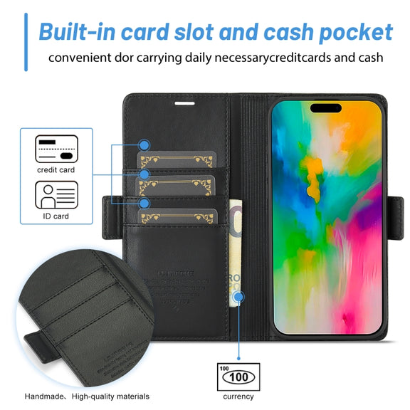 For iPhone 16 Plus LC.IMEEKE Skin-friendly Card Slots Leather Phone Case(Black)