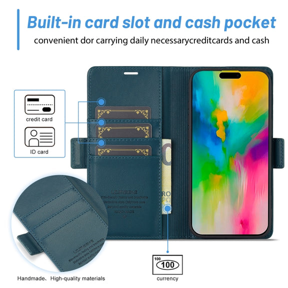 For iPhone 16 Plus LC.IMEEKE Skin-friendly Card Slots Leather Phone Case(Blue)