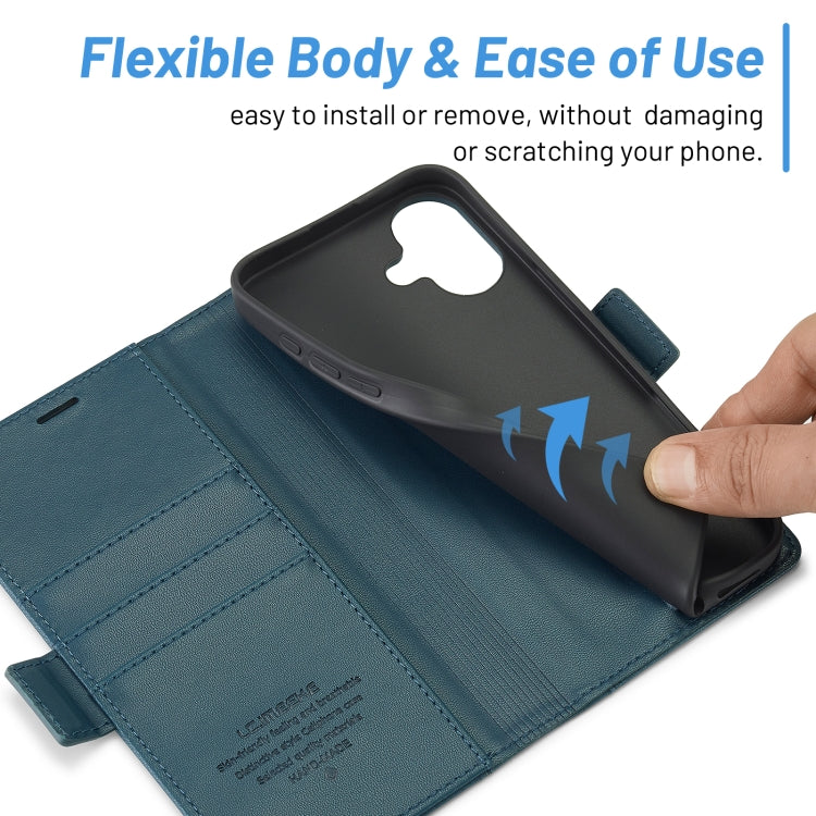 For iPhone 16 Plus LC.IMEEKE Skin-friendly Card Slots Leather Phone Case(Blue)
