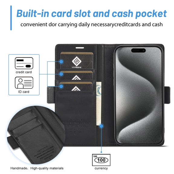 For iPhone 16 Pro LC.IMEEKE Skin-friendly Card Slots Leather Phone Case(Black)