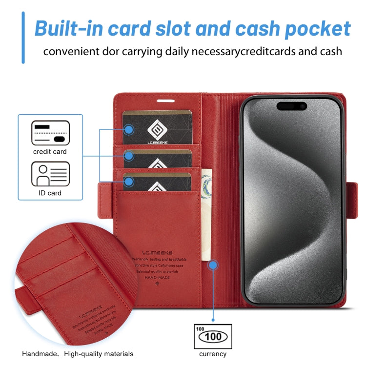 For iPhone 16 Pro LC.IMEEKE Skin-friendly Card Slots Leather Phone Case(Red)